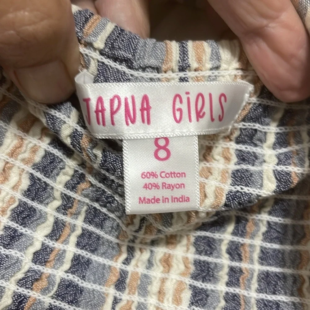 Japna Girls Striped Pants & Cropped Top - Blue and Cream Size 8